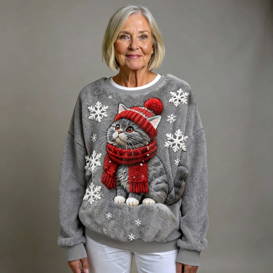 HARPER | CASUAL FLANNEL JUMPER WITH CHRISTMAS CAT PRINT FOR WOMEN