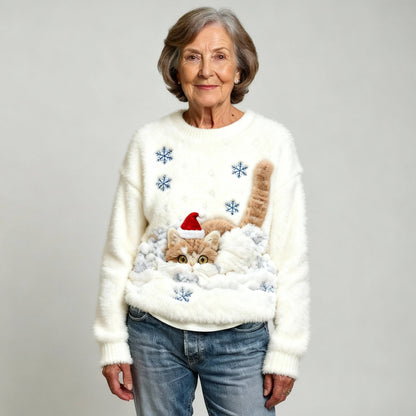 LOTTIE | CASUAL FLANNEL JUMPER WITH CHRISTMAS CAT PRINT FOR WOMEN
