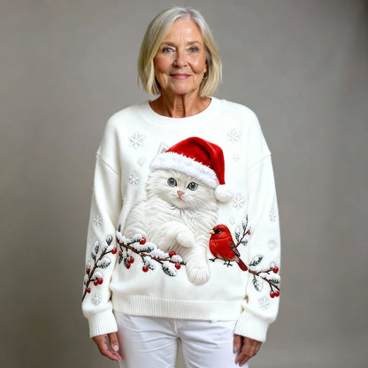 HOLLY | CASUAL FLANNEL CHRISTMAS CAT ART JUMPER FOR WOMEN
