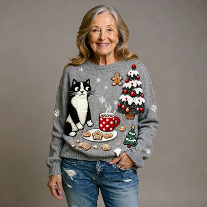 ELSIE | COMFORTABLE FLANNEL JUMPER WITH RETRO CHRISTMAS ANIMAL ART PRINT FOR WOMEN