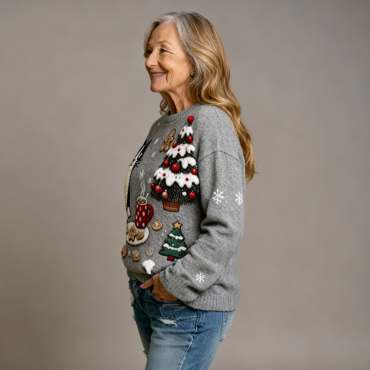 ELSIE | COMFORTABLE FLANNEL JUMPER WITH RETRO CHRISTMAS ANIMAL ART PRINT FOR WOMEN