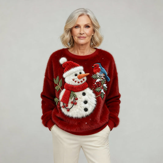 WINNIE | FLANNEL JUMPER SNOWMAN AND BIRDS ART FOR WOMEN
