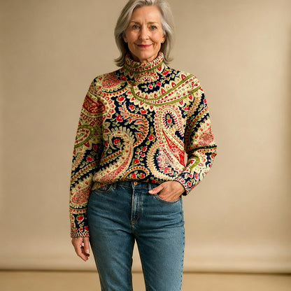 POPPY | VINTAGE FLORAL KNIT TURTLENECK SWEATER