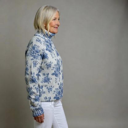 MAISIE | BLUE BLOSSOM KNIT TURTLENECK SWEATER