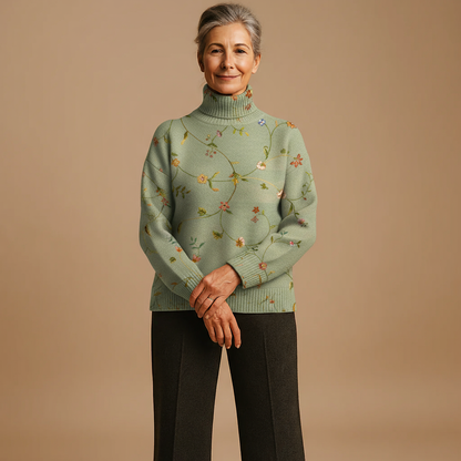 FLORENCE | VINTAGE LOVELY FLORAL ART PRINT KNIT TURTLENECK PULLOVER SWEATER