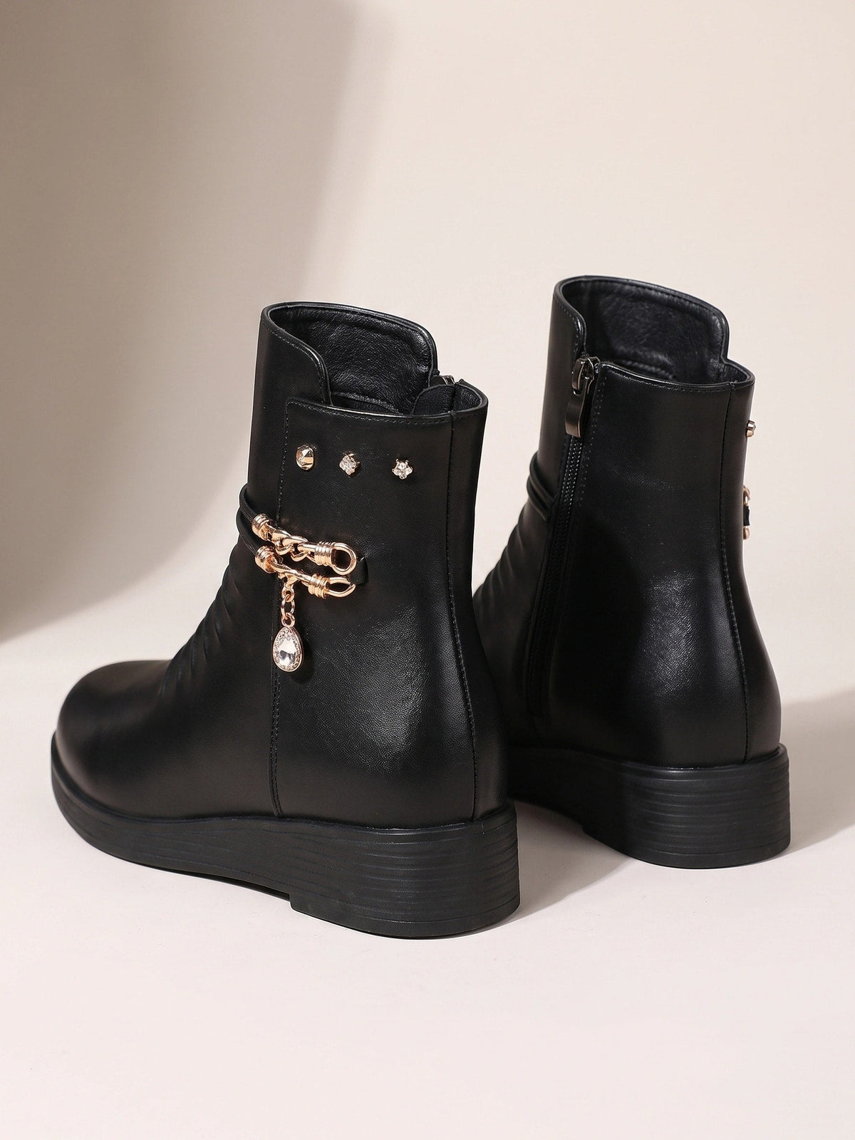 Seraphina™ | Ruched Jewel-Chain Wedge Ankle Boots