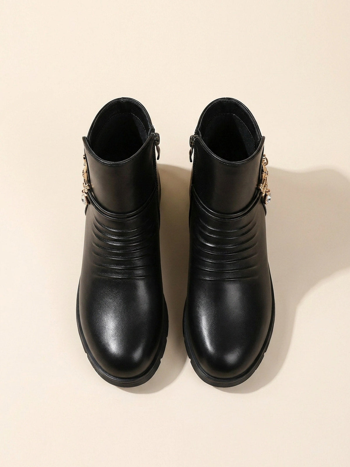 Seraphina™ | Ruched Jewel-Chain Wedge Ankle Boots