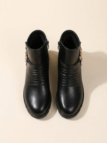 Seraphina™ | Ruched Jewel-Chain Wedge Ankle Boots