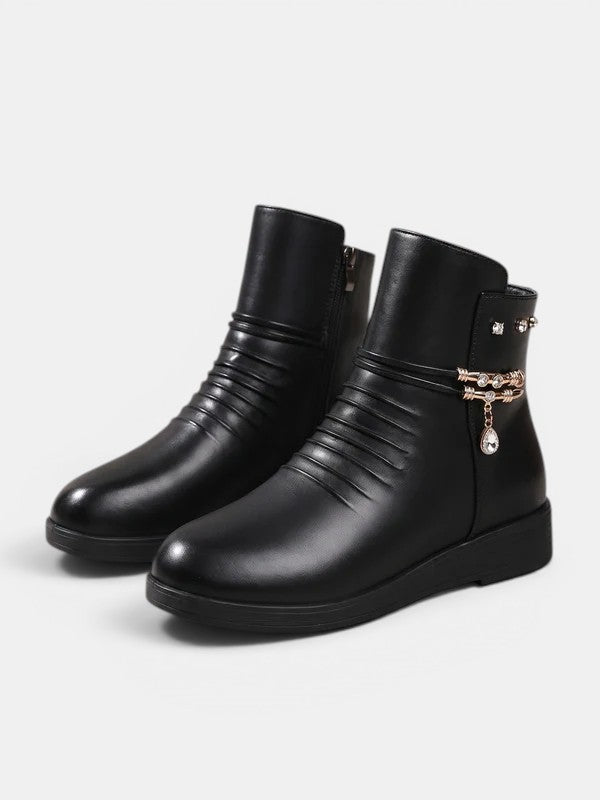 Seraphina™ | Ruched Jewel-Chain Wedge Ankle Boots