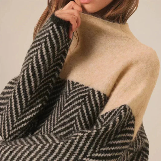 Hanna - Knitted Jumper with Pattern and High Collar