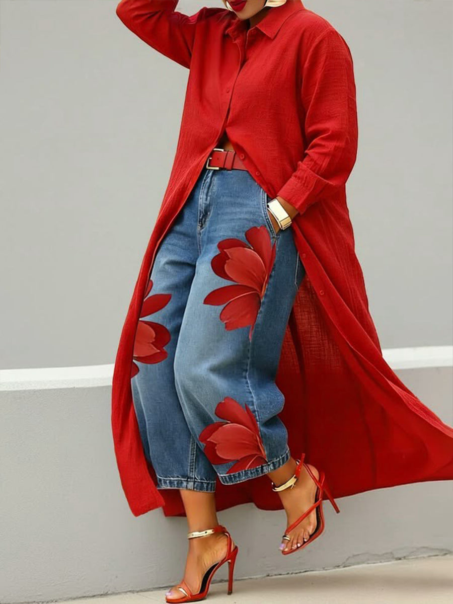 Norah | Shirt Dress Floral Denim Set