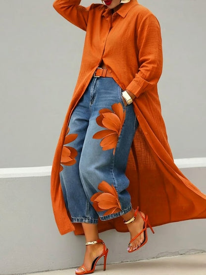 Norah | Shirt Dress Floral Denim Set