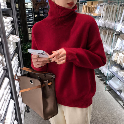 Isla - Women's Oversized Turtleneck Knit Jumper with Ribbed Cuffs