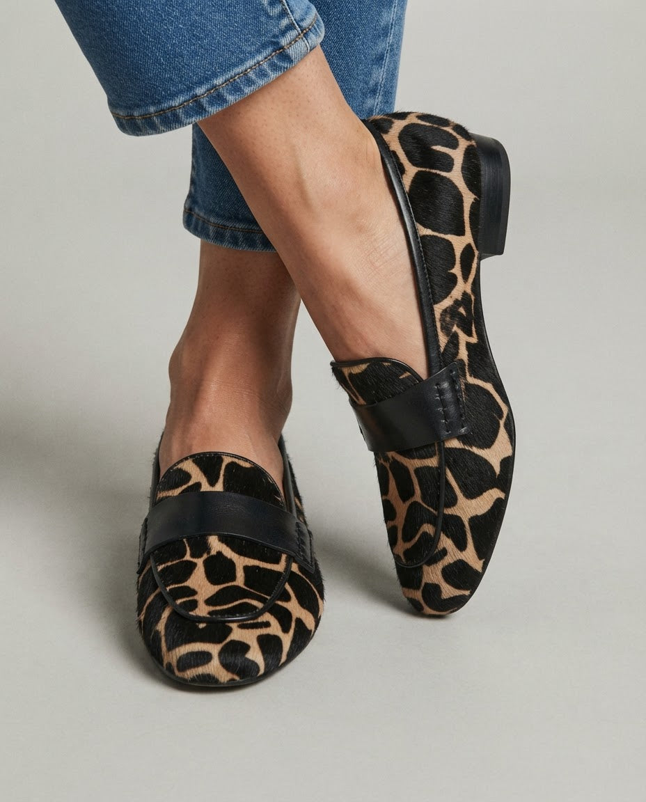 Giulia Moccasins — Apricot Giraffe Print