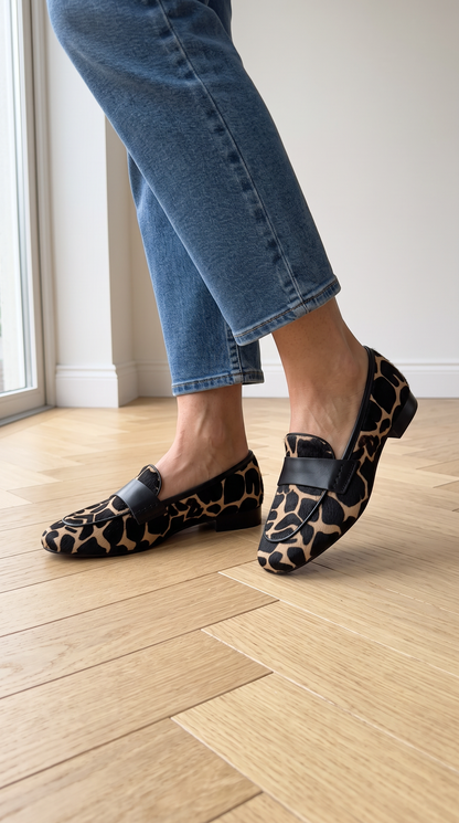 Giulia Moccasins — Apricot Giraffe Print
