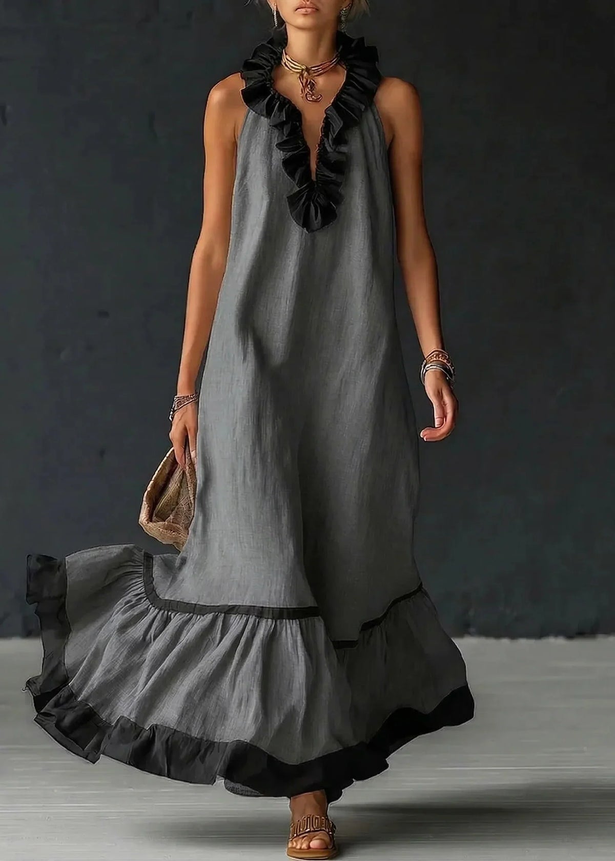 Séréna | Chic Flowing Long Ruffle Dress