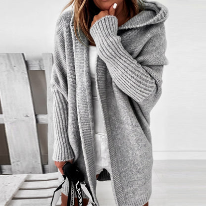 Halston Women's Oversized Hooded Cardigan with Batwing Sleeves