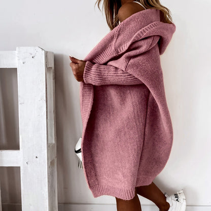 Halston Women's Oversized Hooded Cardigan with Batwing Sleeves