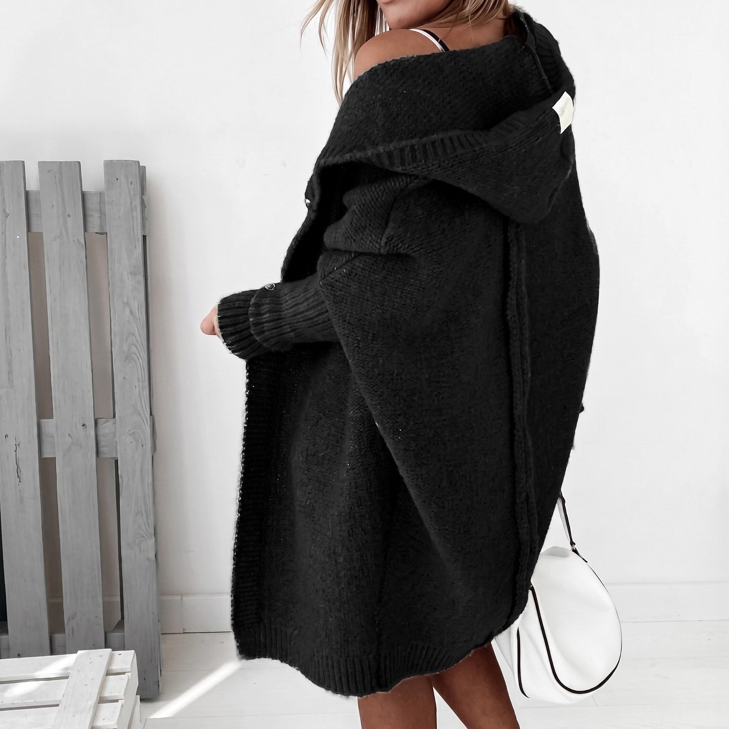Halston Women's Oversized Hooded Cardigan with Batwing Sleeves