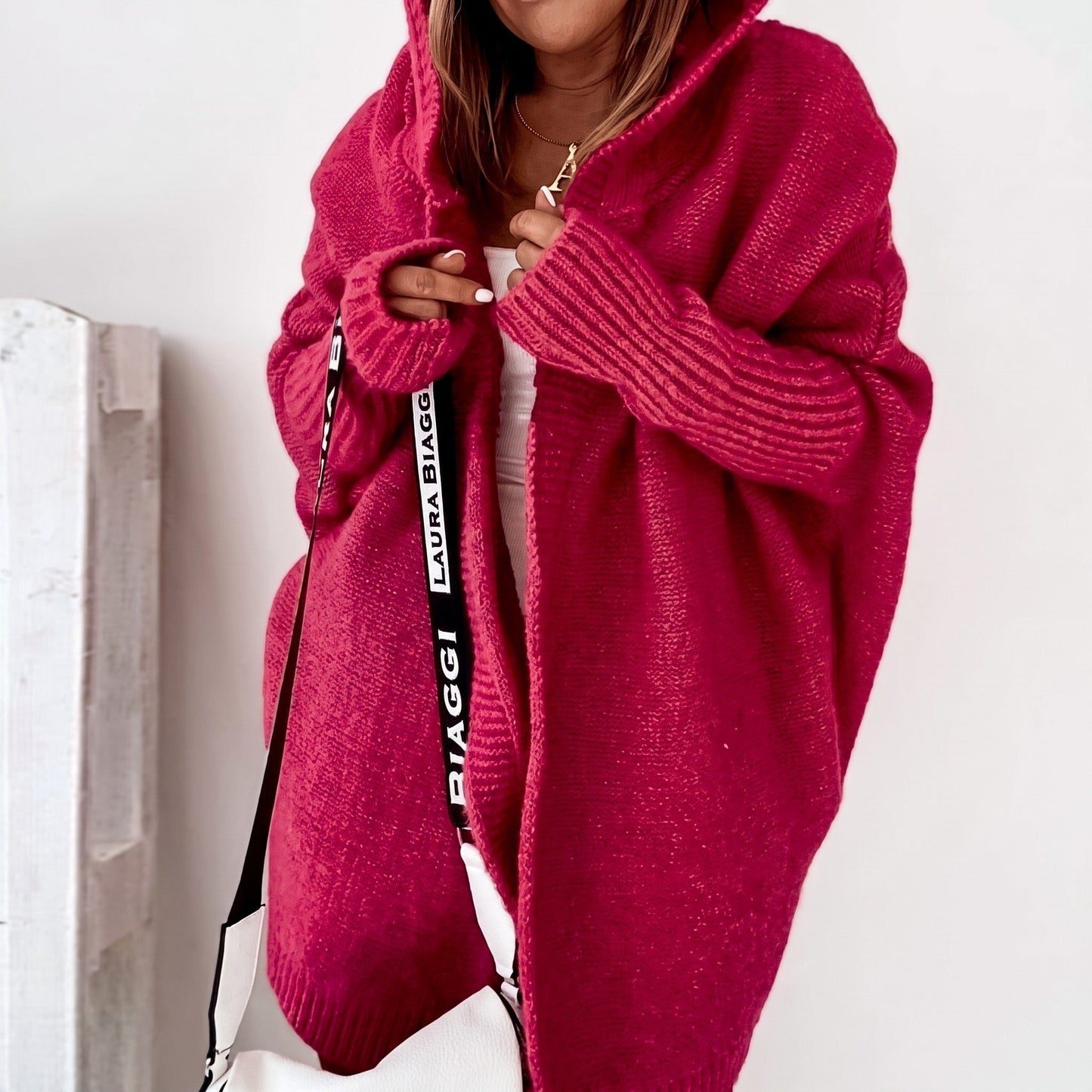 Halston Women's Oversized Hooded Cardigan with Batwing Sleeves