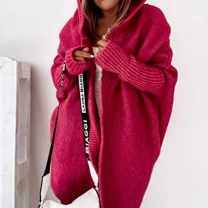 Halston Women's Oversized Hooded Cardigan with Batwing Sleeves