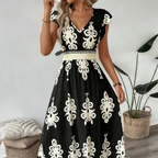 Candela - Baroque maxi dress with V-neck