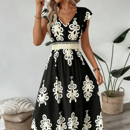 Candela - Baroque maxi dress with V-neck