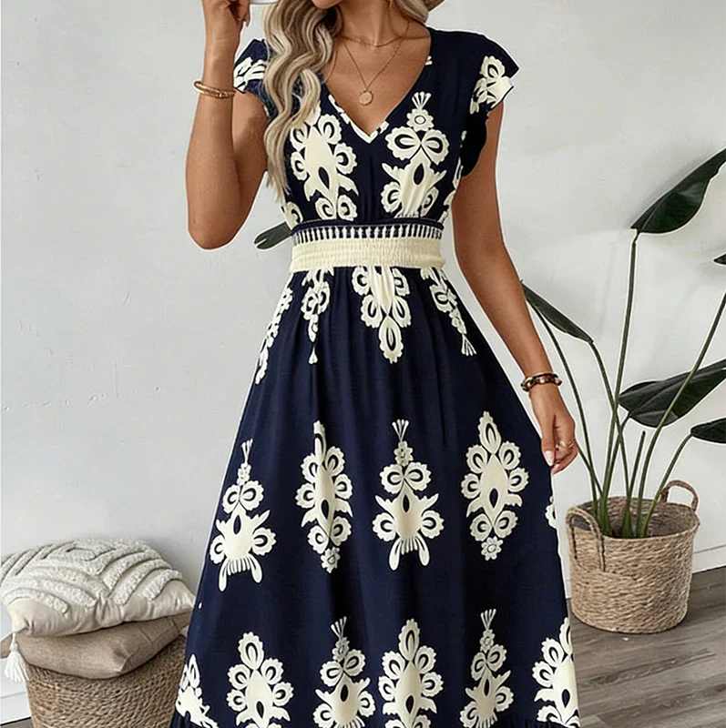 Candela - Baroque maxi dress with V-neck