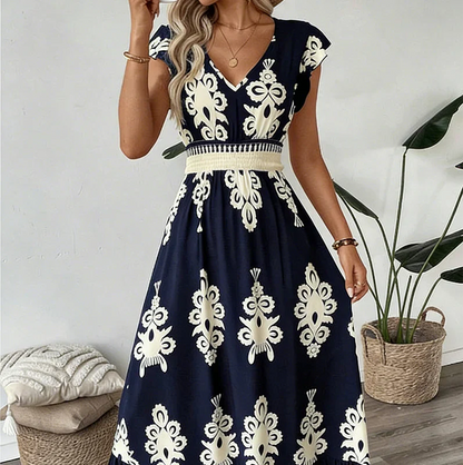 Candela - Baroque maxi dress with V-neck