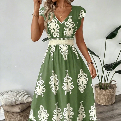 Candela - Baroque maxi dress with V-neck