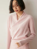 Women's Cashmere Sweater | Crossover Collar Long Sleeve