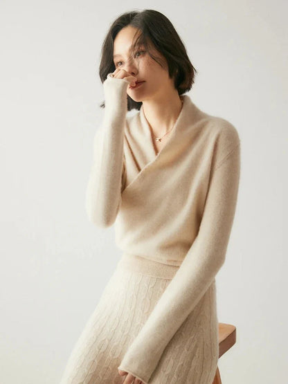 Women's Cashmere Sweater | Crossover Collar Long Sleeve