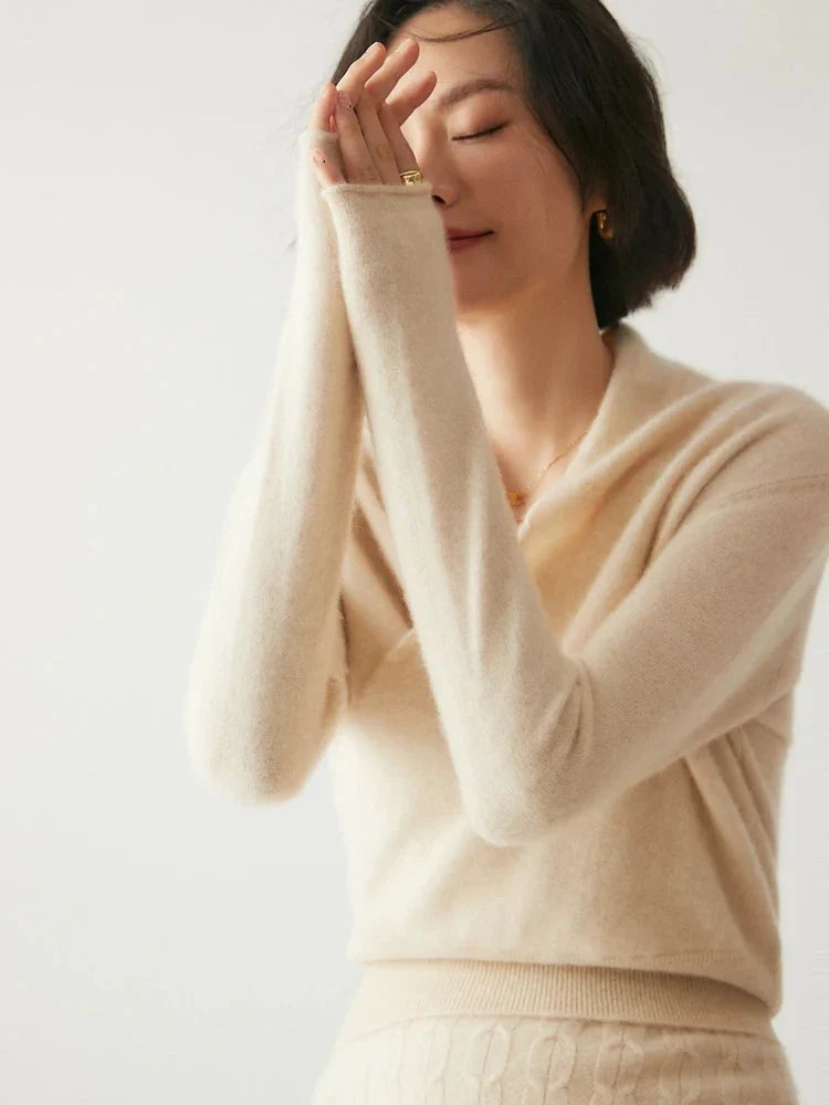 Women's Cashmere Sweater | Crossover Collar Long Sleeve