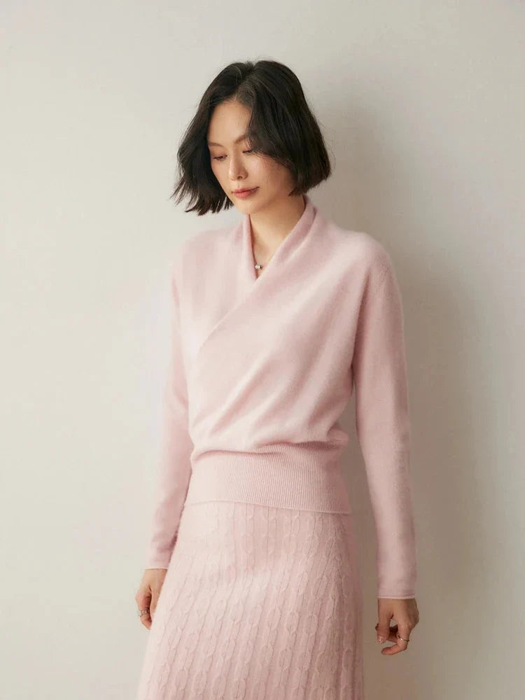 Women's Cashmere Sweater | Crossover Collar Long Sleeve