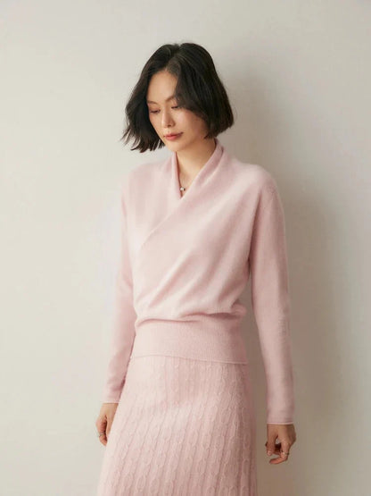Women's Cashmere Sweater | Crossover Collar Long Sleeve