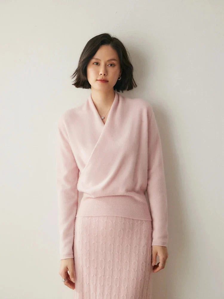 Women's Cashmere Sweater | Crossover Collar Long Sleeve