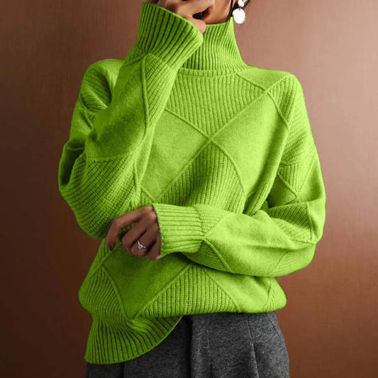 Burlington Women's Argyle Knit Turtleneck Sweater Relaxed Fit Jumper