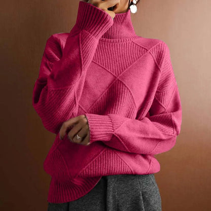 Burlington Women's Argyle Knit Turtleneck Sweater Relaxed Fit Jumper