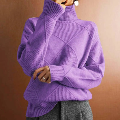 Burlington Women's Argyle Knit Turtleneck Sweater Relaxed Fit Jumper