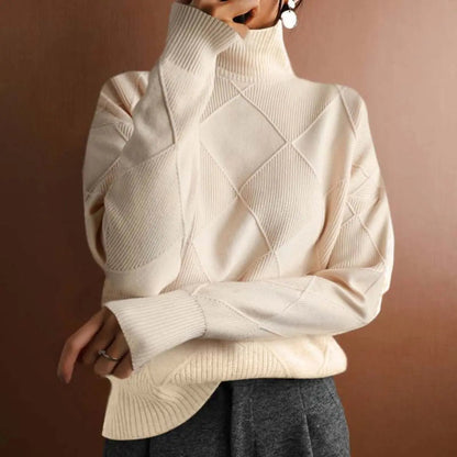 Burlington Women's Argyle Knit Turtleneck Sweater Relaxed Fit Jumper