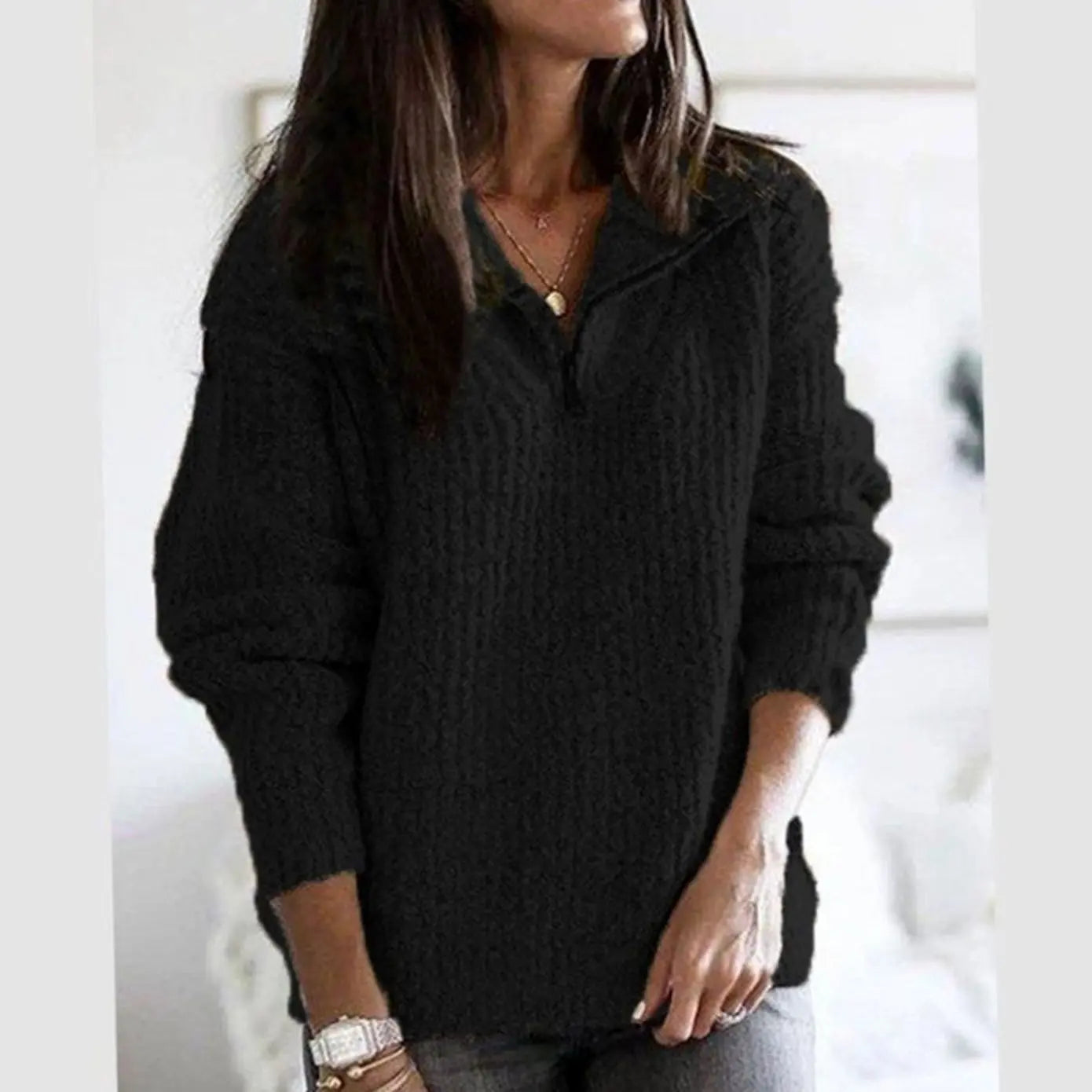 Weston Women's Cable Knit Quarter-Zip Ribbed Sweater Pullover
