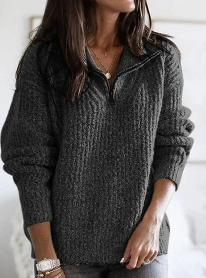 Weston Women's Cable Knit Quarter-Zip Ribbed Sweater Pullover