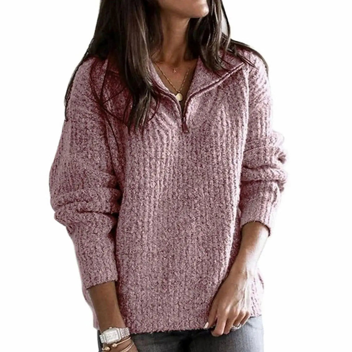 Weston Women's Cable Knit Quarter-Zip Ribbed Sweater Pullover