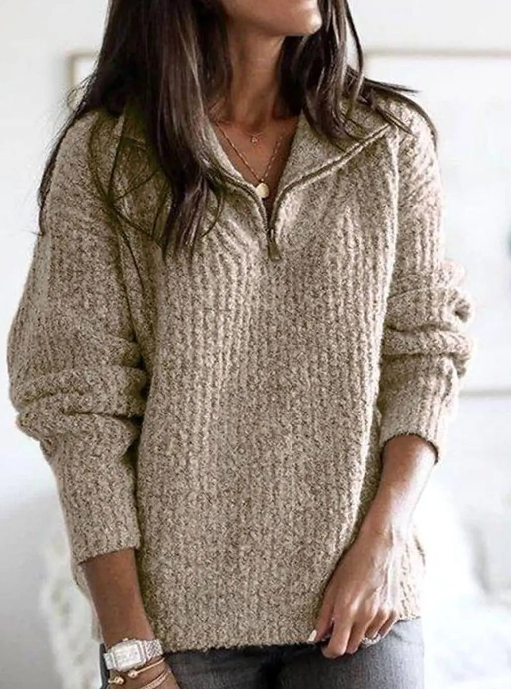 Weston Women's Cable Knit Quarter-Zip Ribbed Sweater Pullover