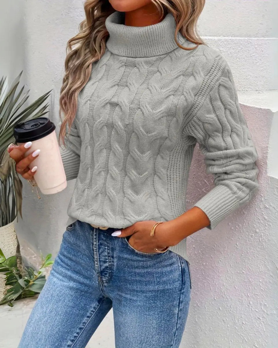 Brighton Women's Cable-Knit Turtleneck Sweater Longline Jumper