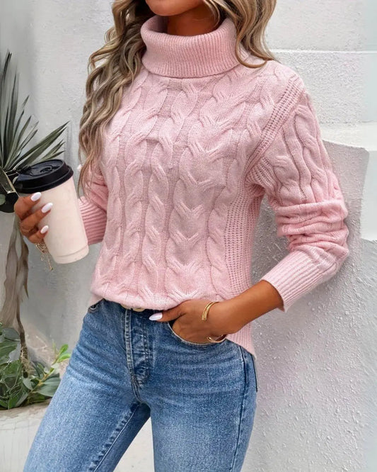 Brighton Women's Cable-Knit Turtleneck Sweater Longline Jumper