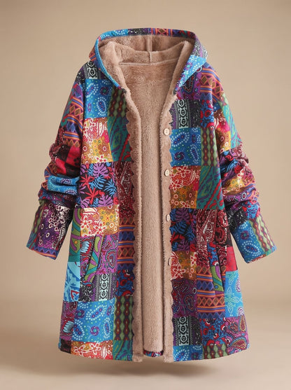 Madison | Women's Fleece-Lined Hooded Boho Patchwork Comfortable Jacket