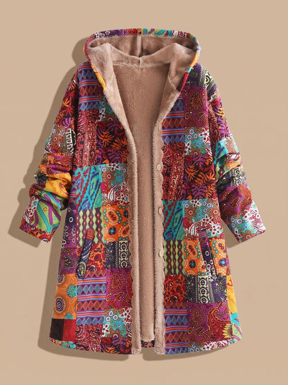 Madison | Women's Fleece-Lined Hooded Boho Patchwork Comfortable Jacket
