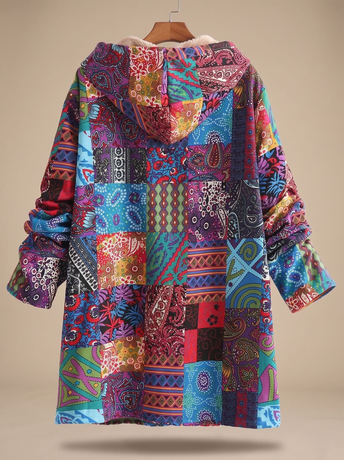 Madison | Women's Fleece-Lined Hooded Boho Patchwork Comfortable Jacket