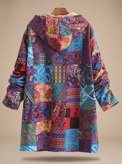 Madison | Women's Fleece-Lined Hooded Boho Patchwork Comfortable Jacket